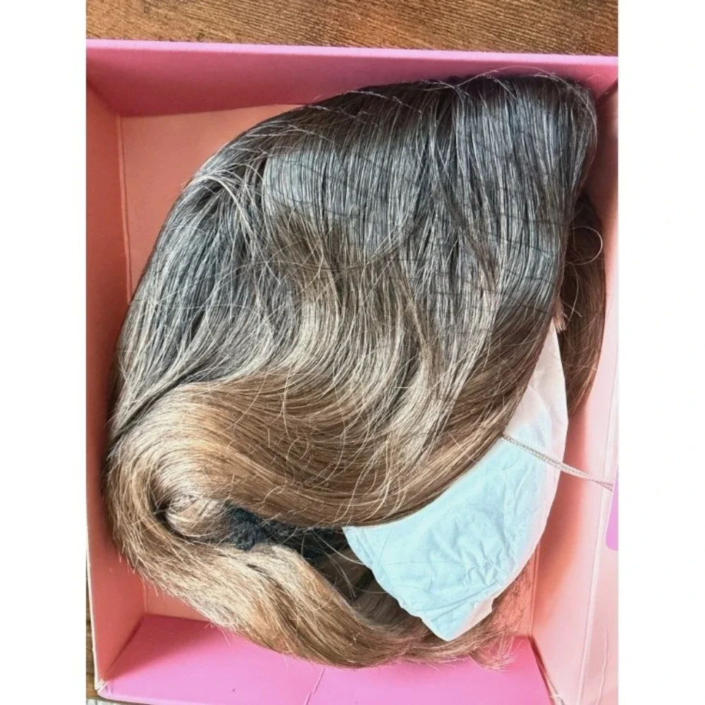 11in Short Wavy Hair Topper Ombre Brown Blonde Synthetic Hairpiece 6.5x6.5